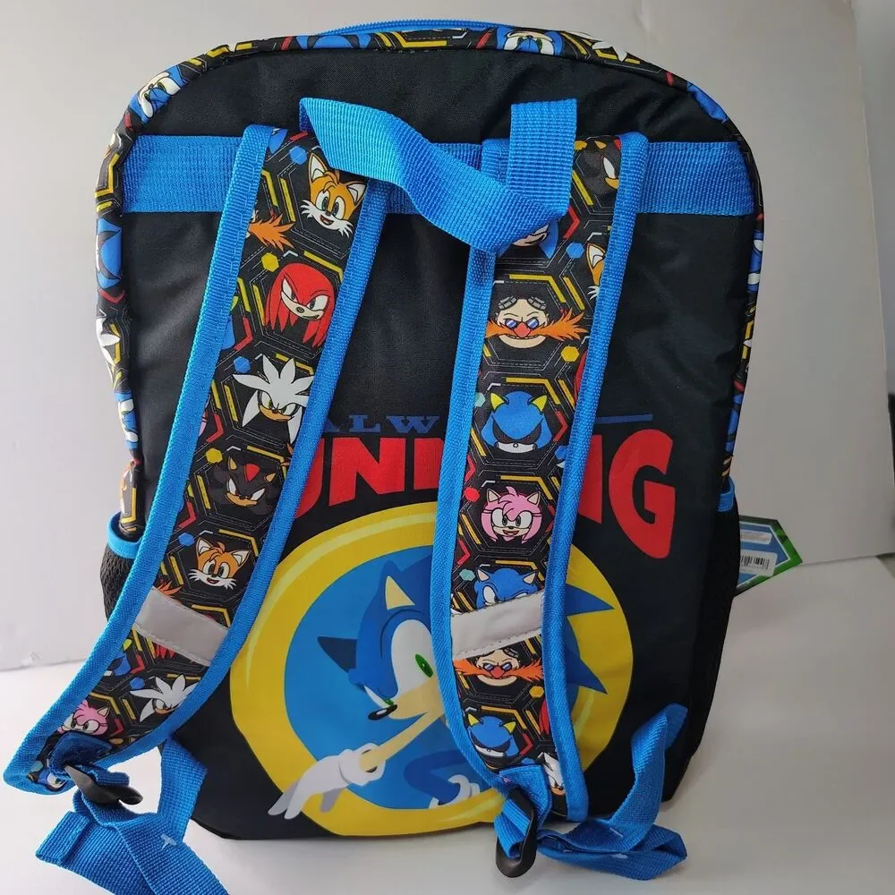 Sonic the Hedgehog 4- Piece Set Backpack With Lunchbox & Headphones 17” Backpack